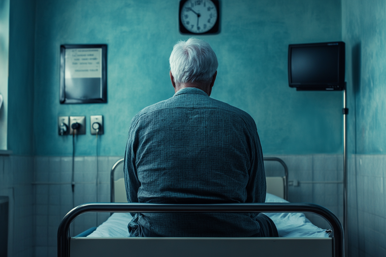 An older man sitting in a hospital room | Source: Midjourney