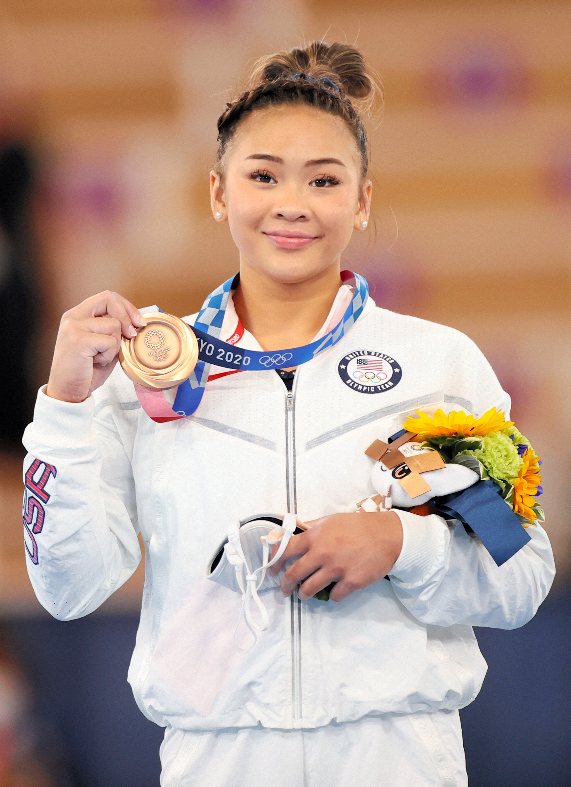 Bronze medalist Sunisa Lee poses on the podium at the medal ceremony for the Women's Uneven Bars at the Tokyo 2020 Olympic Games on August 1, 2021, in Tokyo, Japan | Source: Getty Images