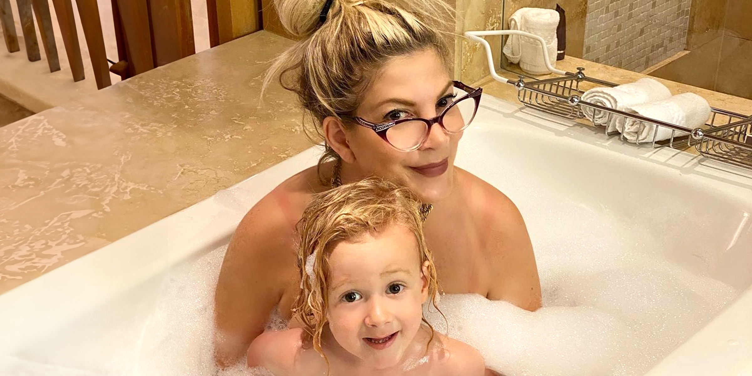 Tori Spelling with her child. | Source: instagram.com/torispelling | youtube.com/Famous Luxury