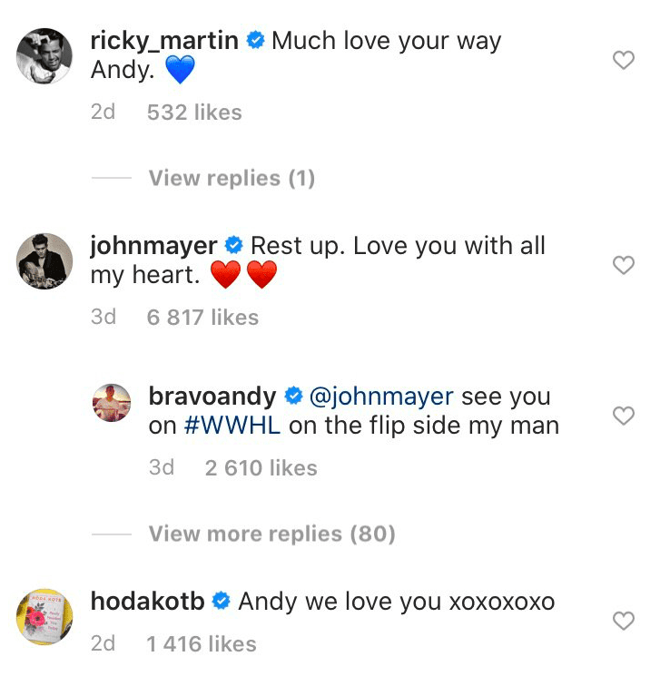 Celebs comments on Andy Cohen's post | Source: Instagram/bravoandy