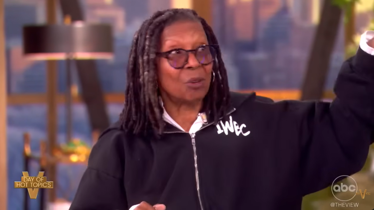 Whoopi Goldberg points across the studio while continuing her remarks about the released records | Source: YouTube/TheView