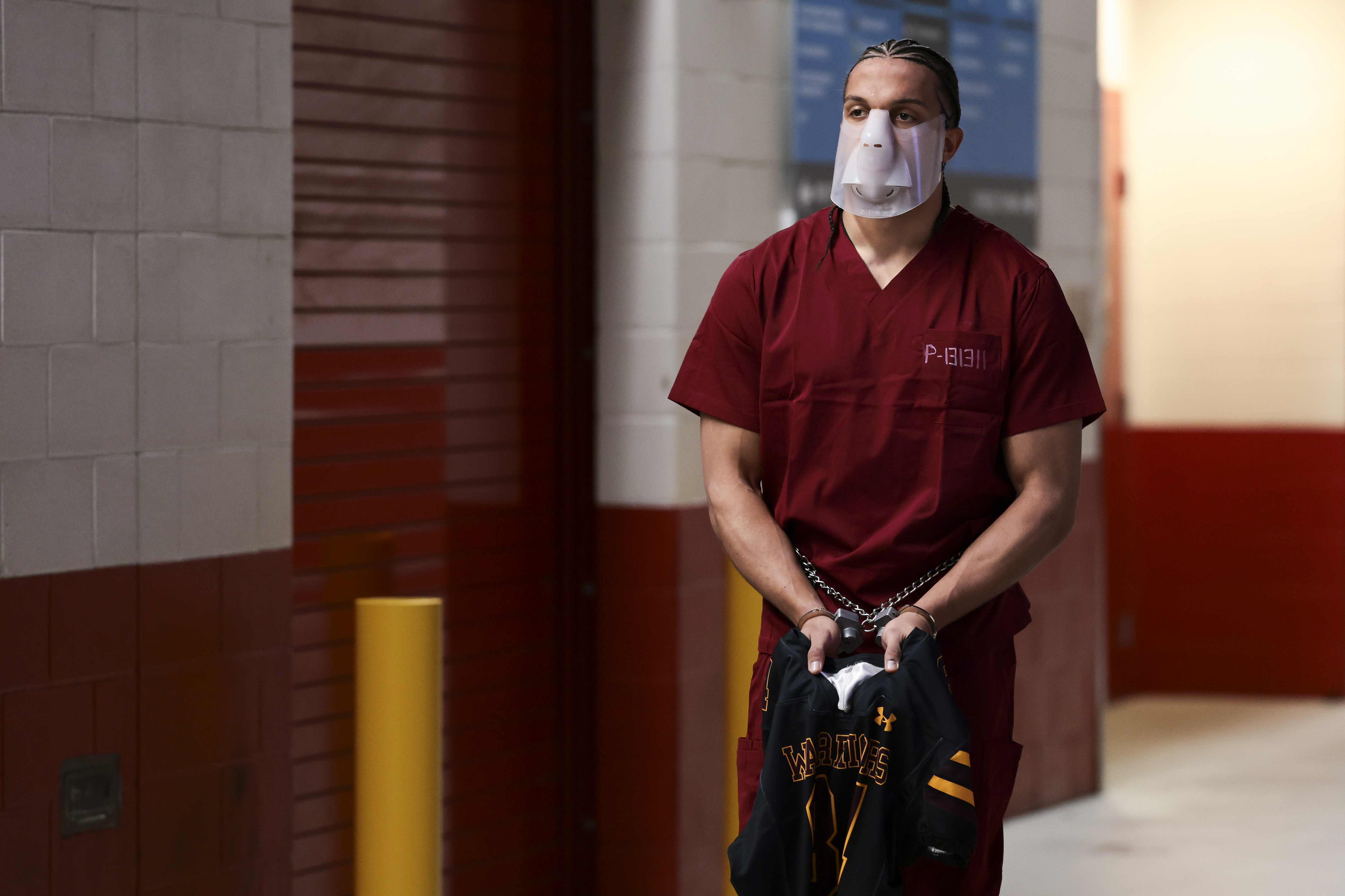 A close-up view of Mack Hollins arriving ahead of the Super Bowl. | Source: Getty Images