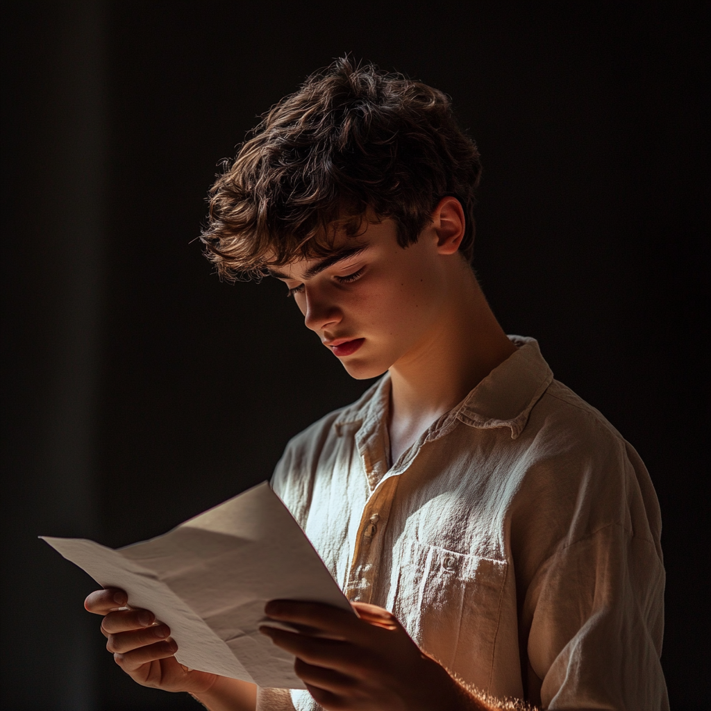 Teen boy reading a letter | Source: Midjourney