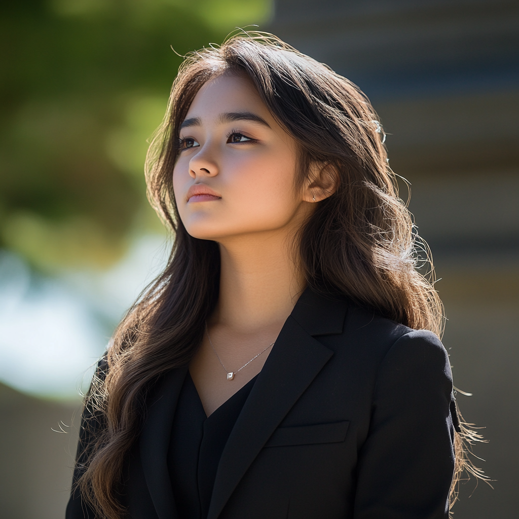 A girl at a funeral | Source: Midjourney