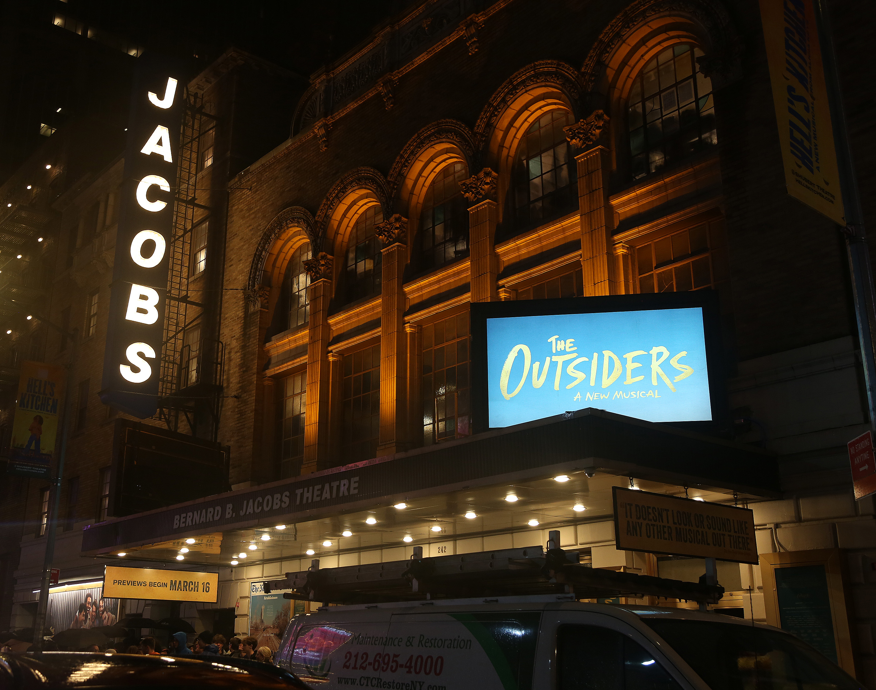 Signage at the new musical based on the classic book "The Outsiders" on Broadway at The Bernard B. Jacobs Theatre on April 3, 2024 in New York City | Source: Getty Images