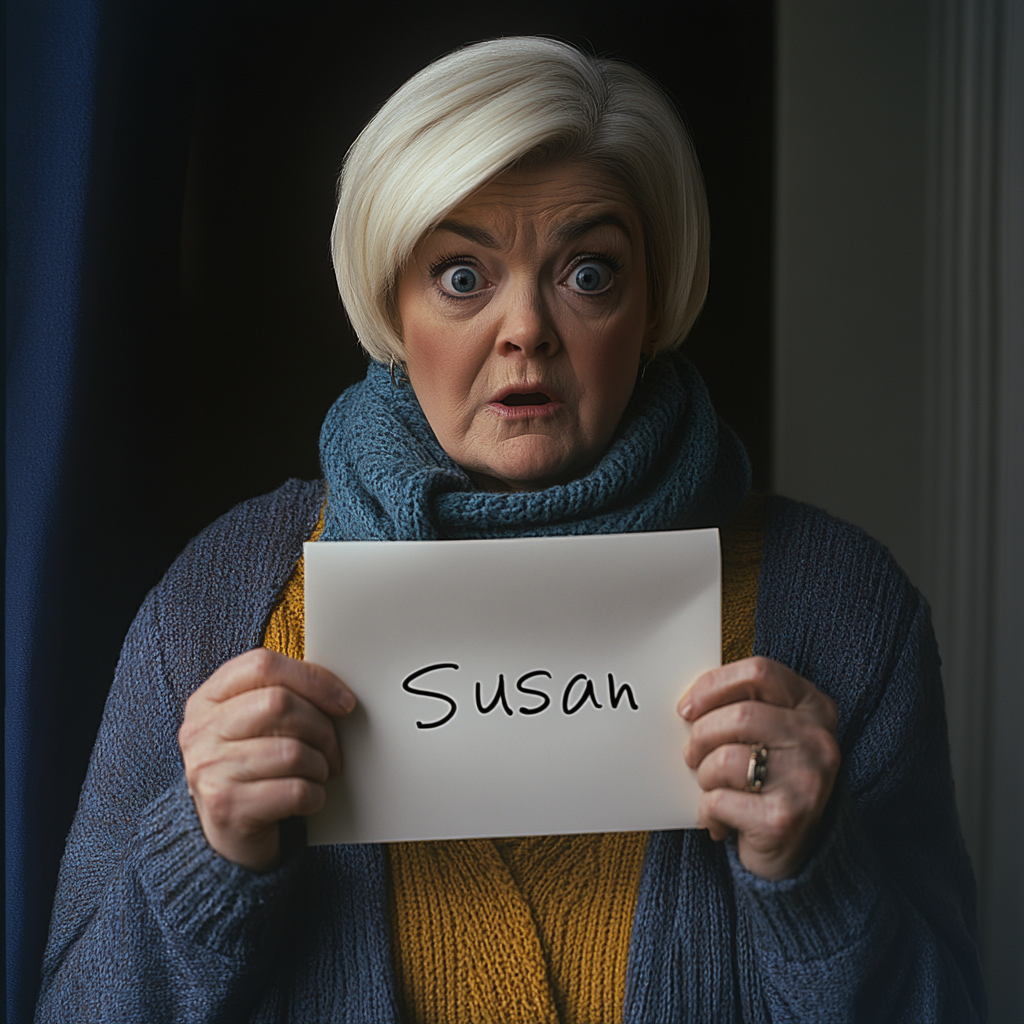 A shocked woman holds up an envelope addressed to her | Source: Midjourney