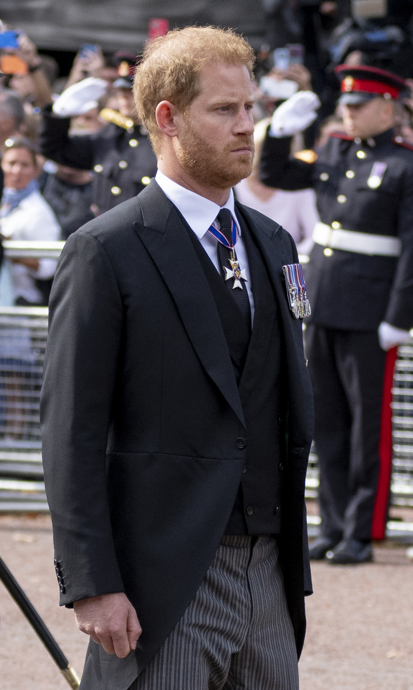Prince Harry during the moment when Queen Elizabeth II's coffin was taken in procession in London, England on September 14, 2022 | Source: Getty Images
