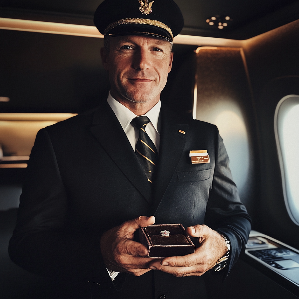 A pilot holding a ring box | Source: Midjourney