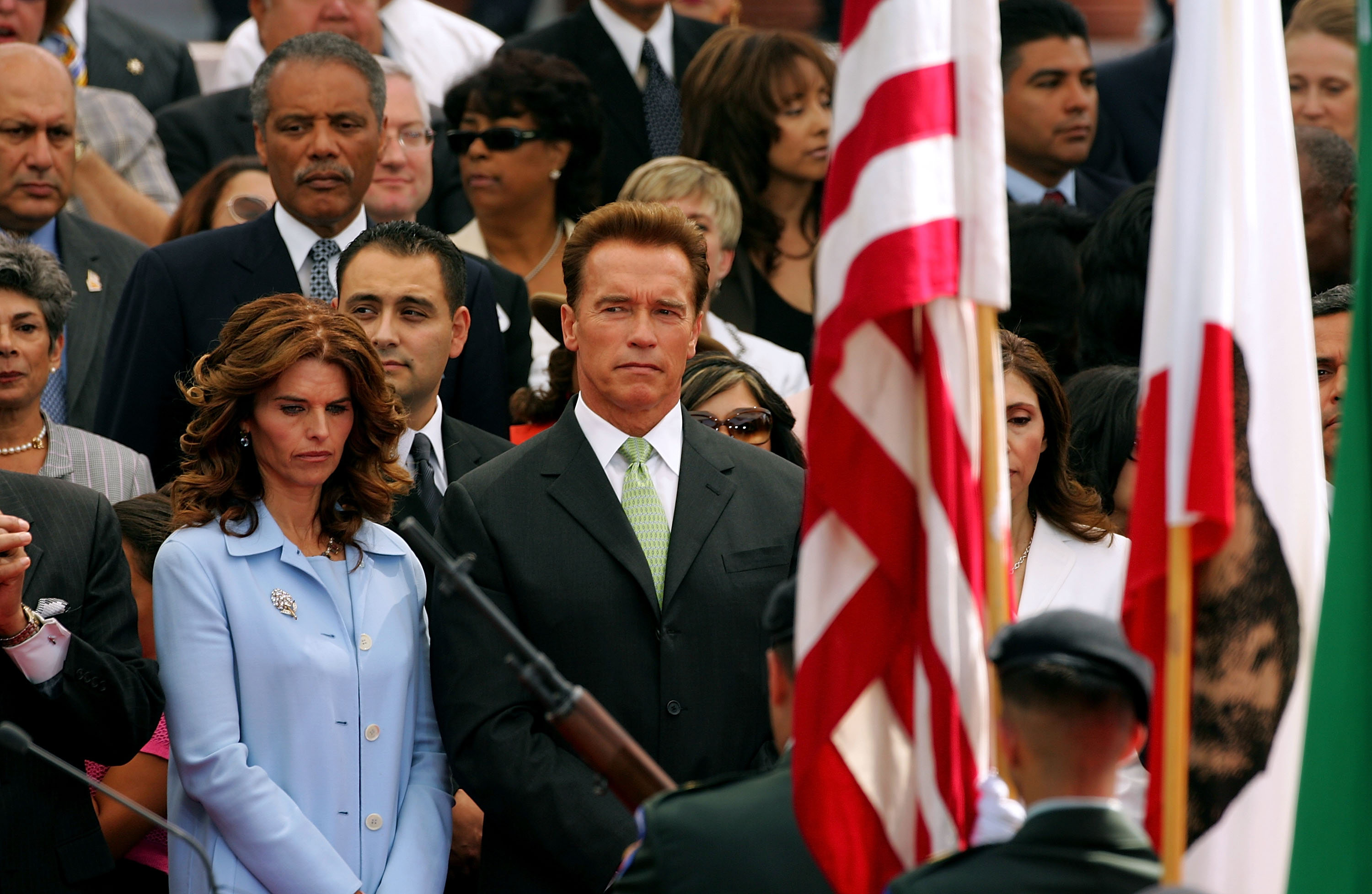 Maria Shriver and Arnold Schwarzenegger at Mayor Antonio Villaraigosa's inauguration in Los Angeles, 2005 | Source: Getty Images