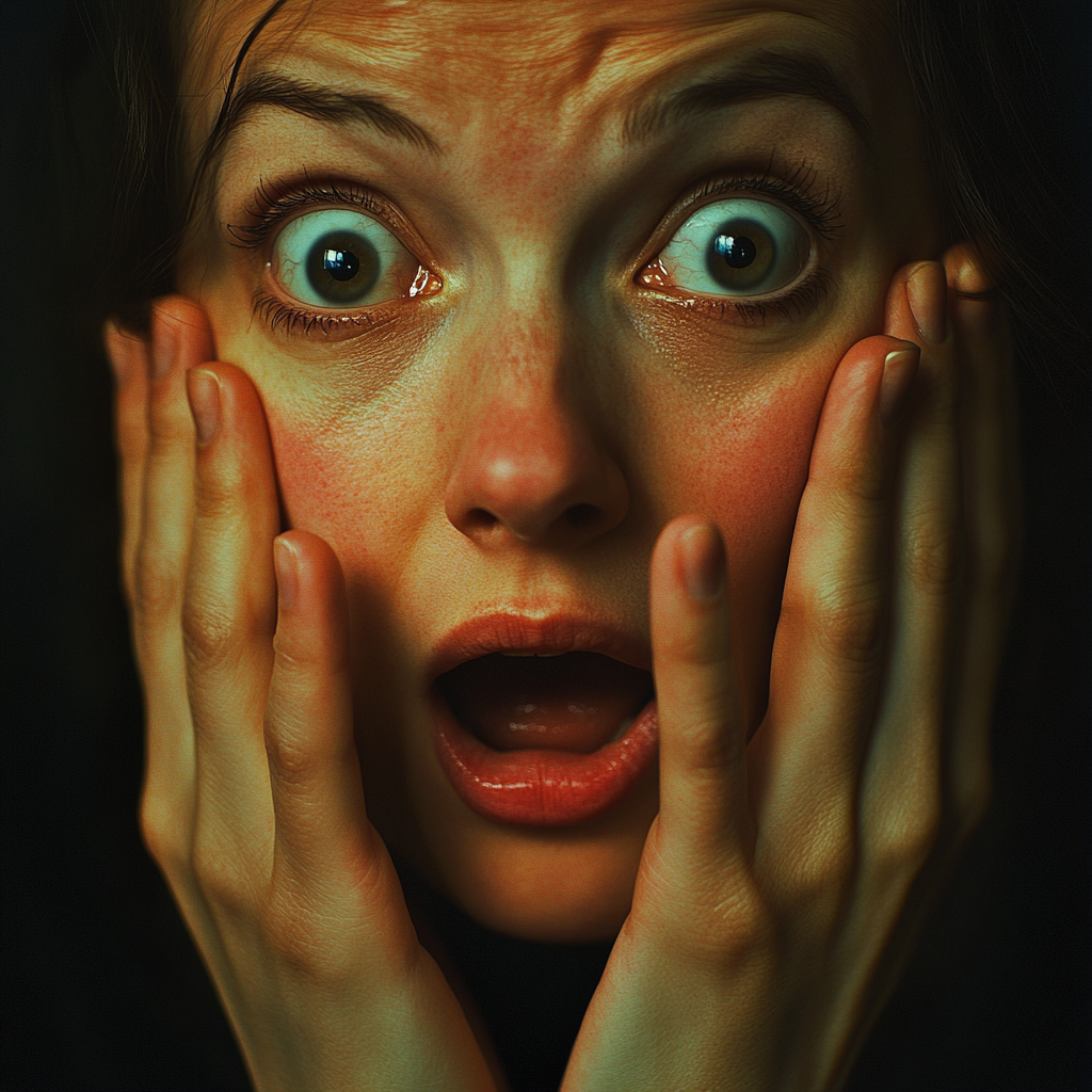 A close up of a shocked woman | Source: Midjourney