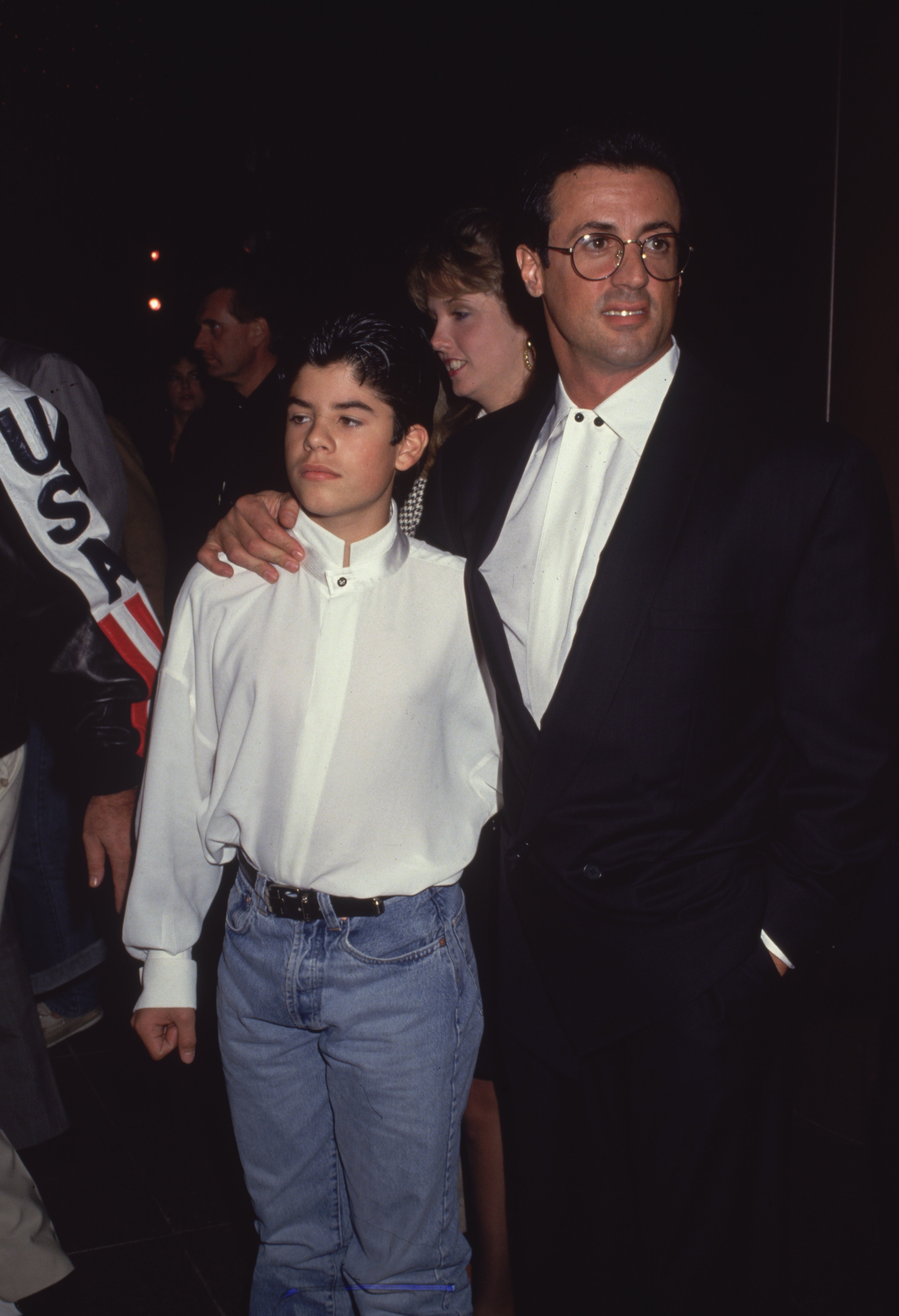 Sylvester and Sage Stallone at the "Rocky V" West Hollywood premiere on November 30, 1990, in California. | Source: Getty Images