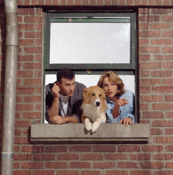Paul Reiser as Paul Buchman, (dog) Maui as Murray, Helen Hunt as Jamie Stemple Buchman in "Mad About You" | Photo: Getty Images