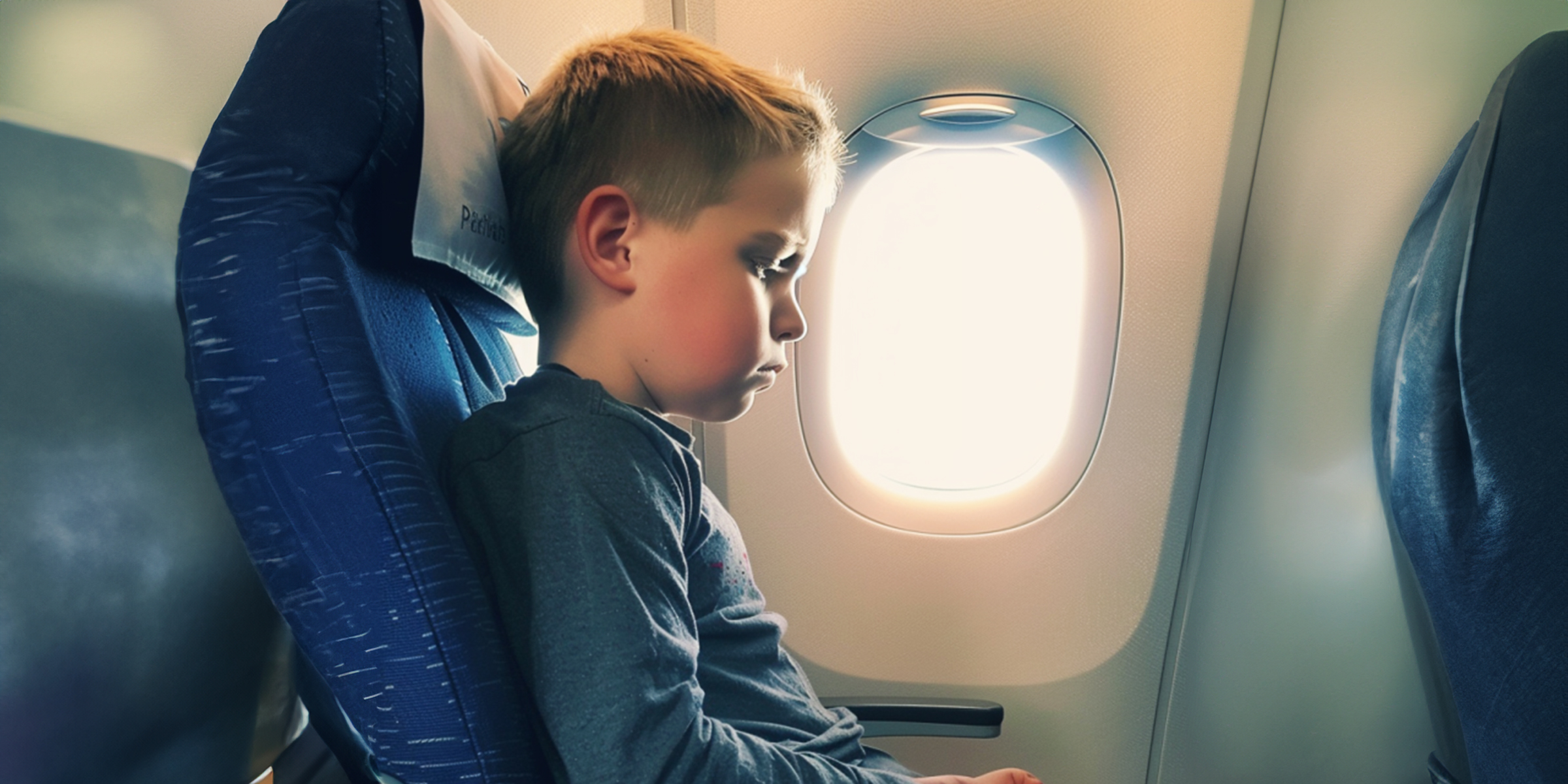 A sad and nervous little boy sitting in his seat on a plane | Source: Amomama