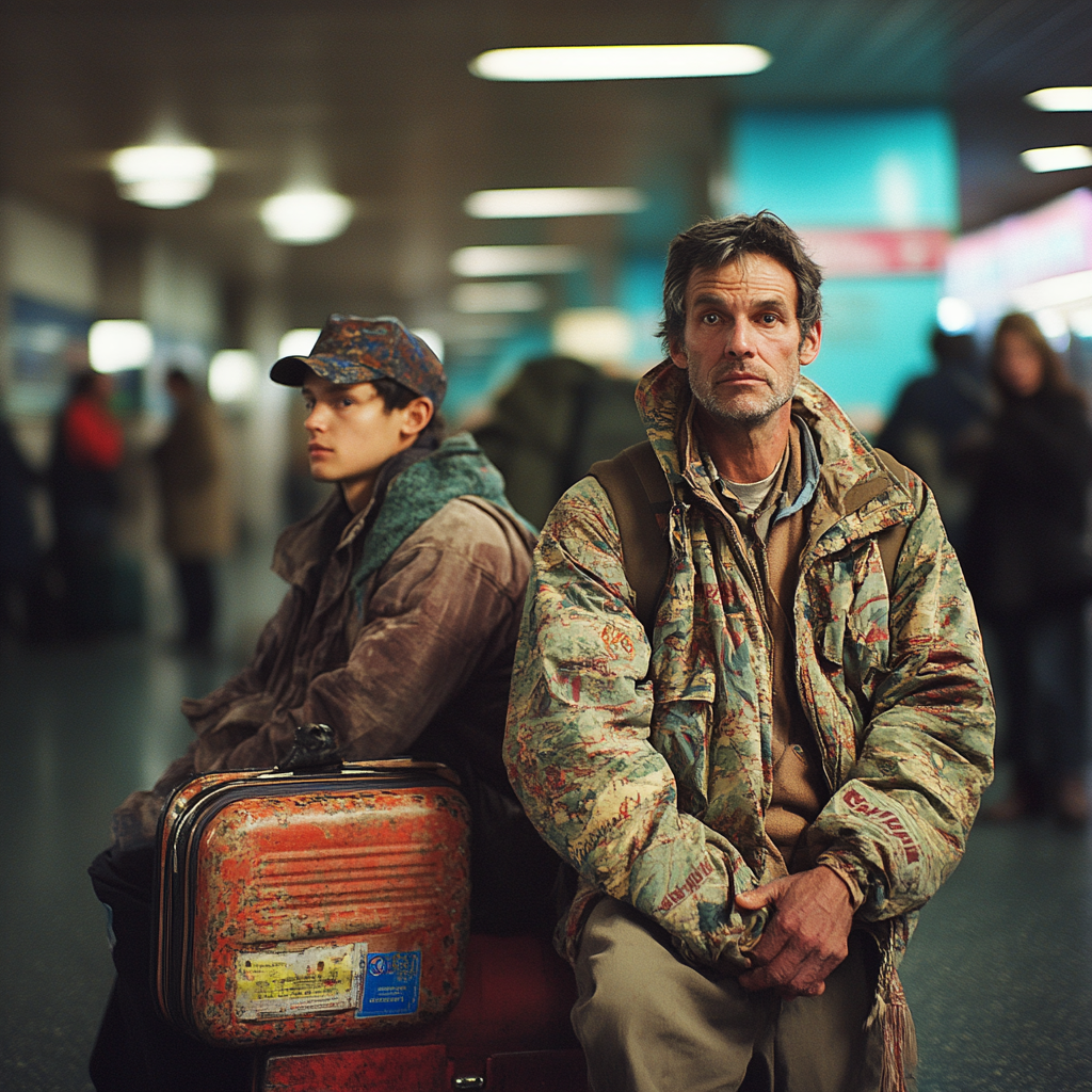 A father and son at the bus terminal | Source: Midjourney