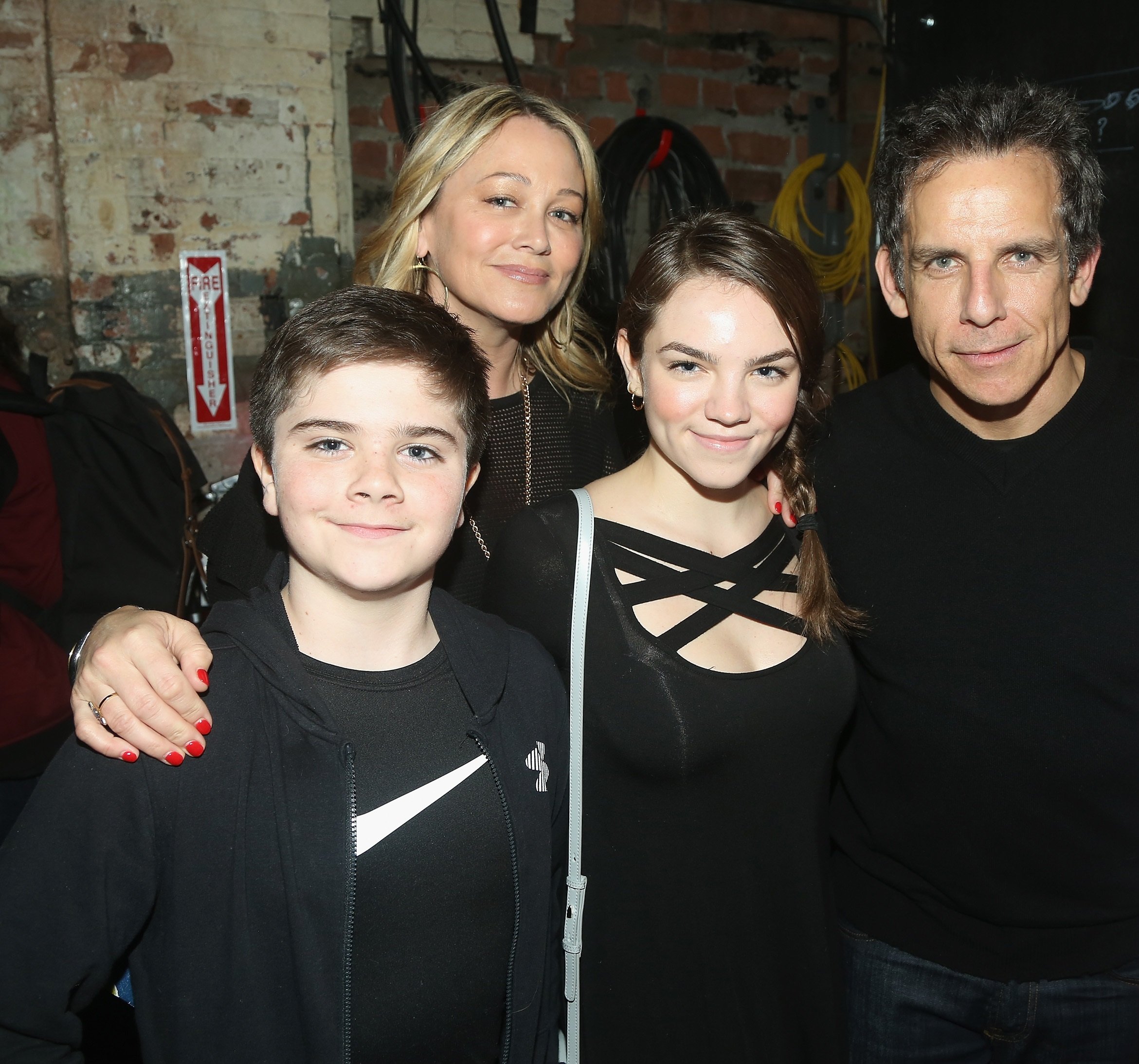 Quinlin Stiller, Christine Taylor, Ella Stiller and Ben Stiller at the hit play "What the Constitution Means to Me" on Broadway at The Helen Hayes Theatre in New York City | Photo: WireImage via Getty Images