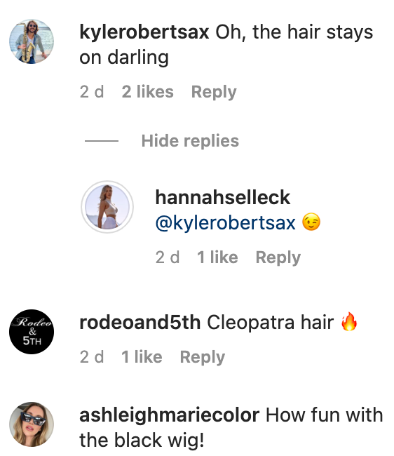 Comments under Hannah Selleck's Instagram post from March 17, 2023. | Source: Instagram.com/hannahselleck