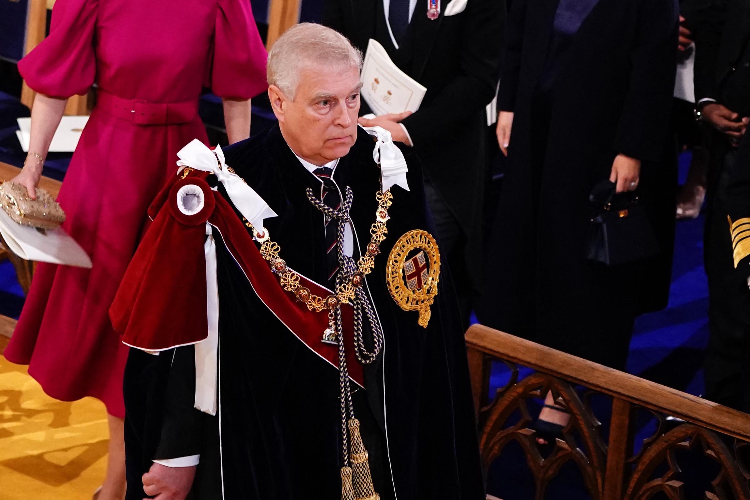 Prince Andrew, Duke of York leaves after attending the coronations of Britain's King Charles III and Britain's Camilla, Queen Consort, at Westminster Abbey in central London on May 6, 2023. | Source: Getty Images