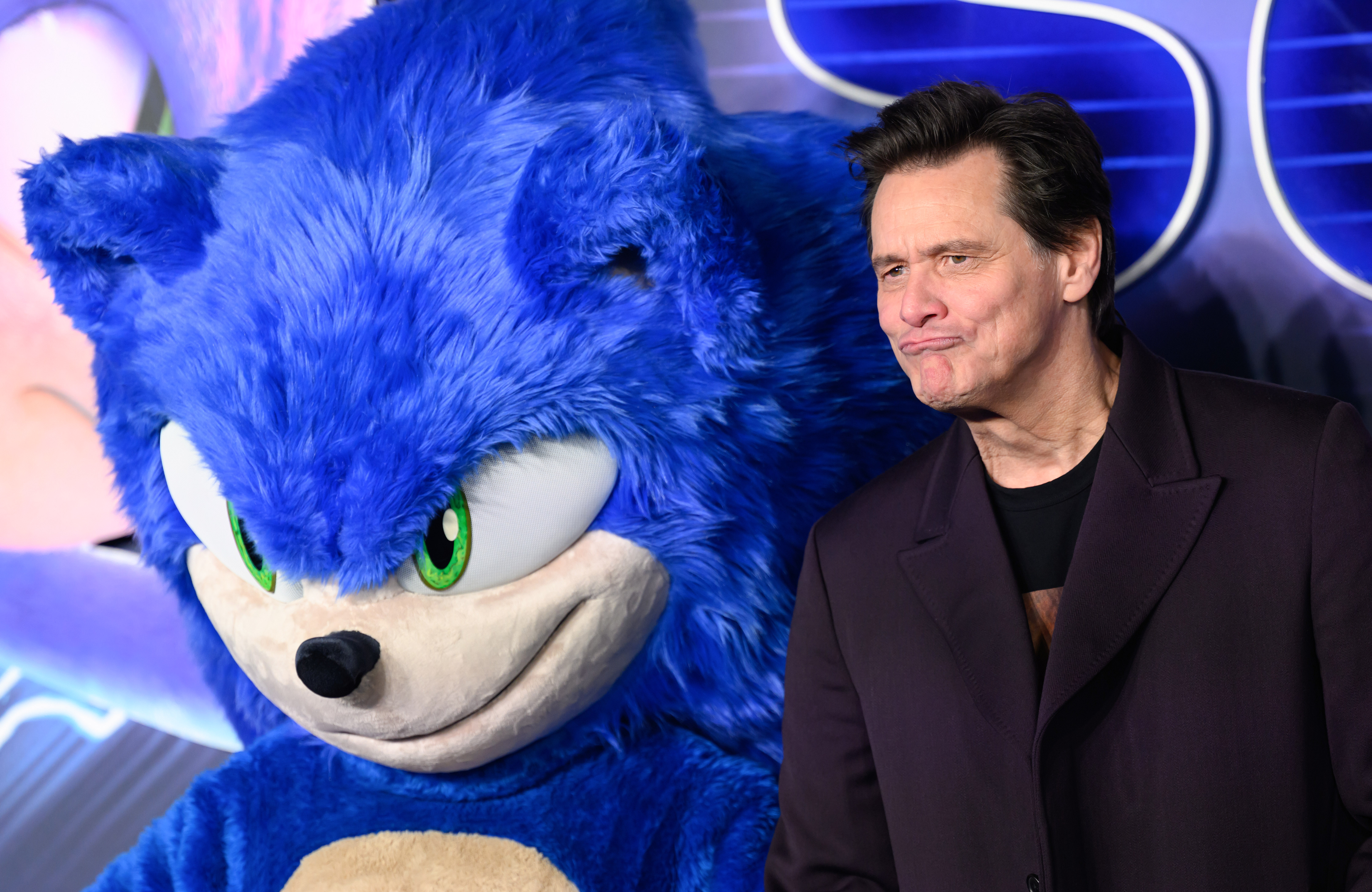 Sonic and Jim Carrey on December 10, 2024, in London, England | Source: Getty Images