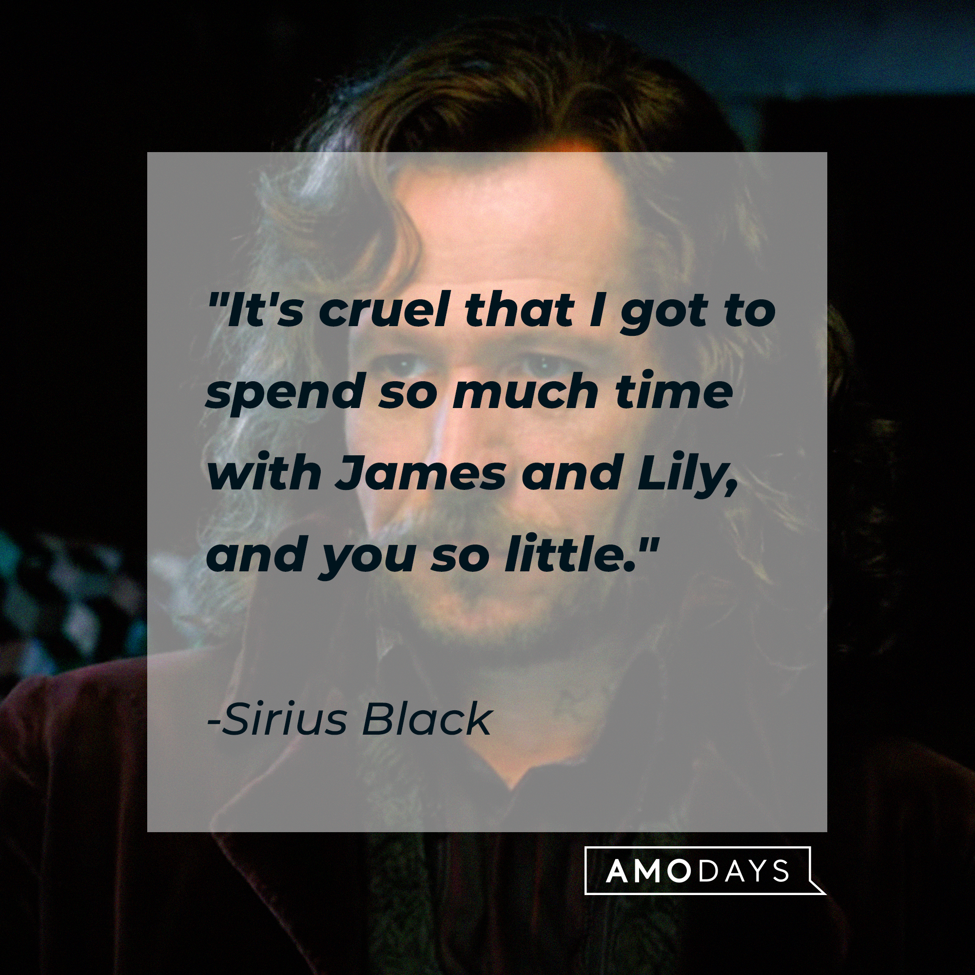 A photo of Sirius Black with his quote, "It's cruel that I got to spend so much time with James and Lily, and you so little." | Source: YouTube/harrypotter