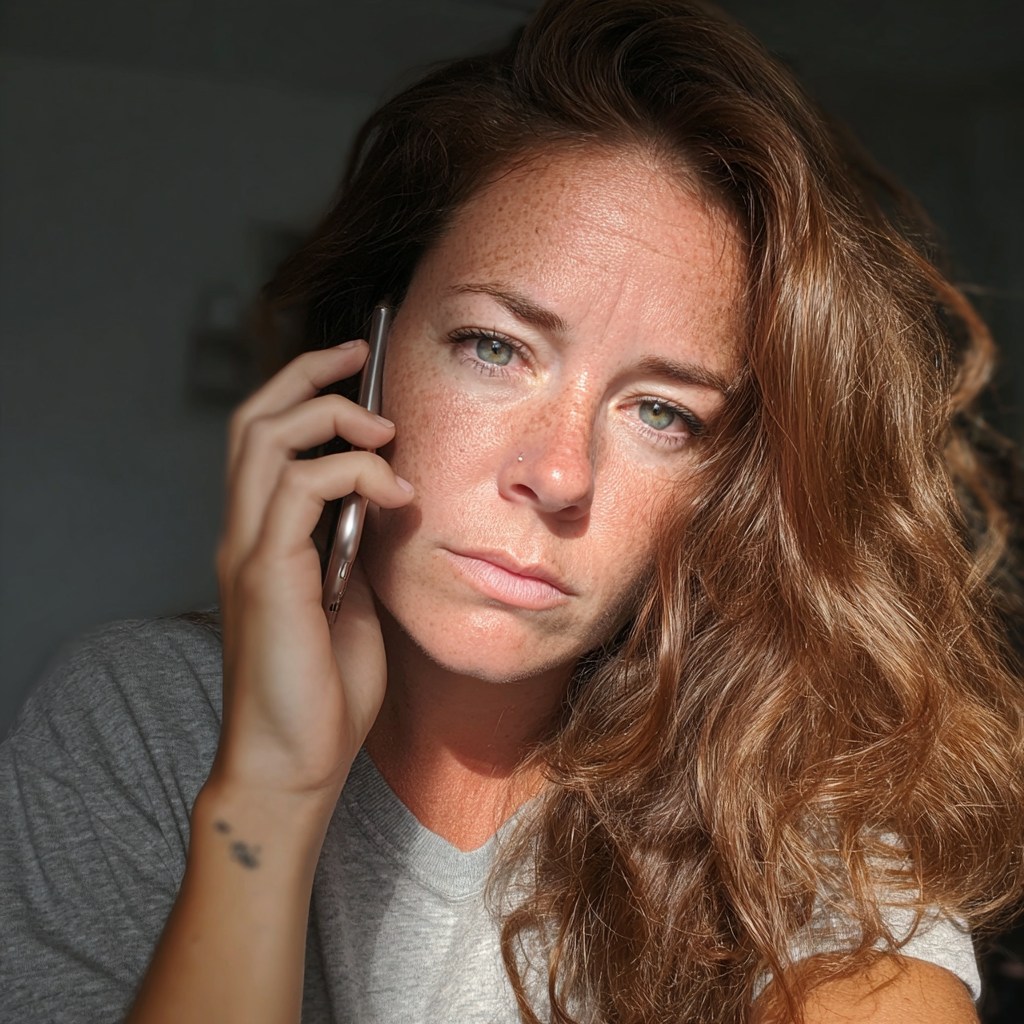 A worried woman talking on the phone | Source: Midjourney