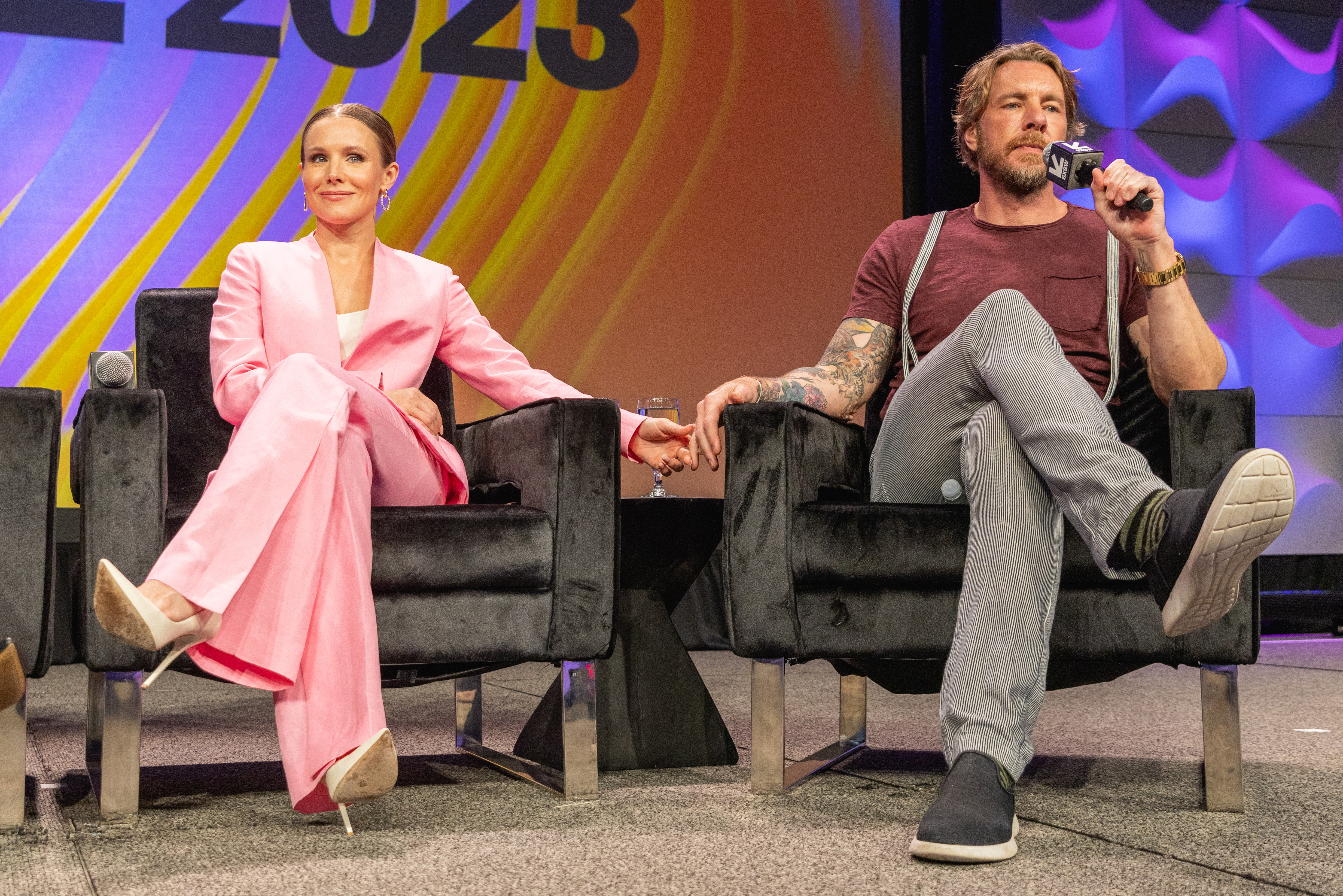 Kristen Bell and Dax Shepard speaking onstage at the SXSW Conference and Festival in Austin, Texas on March 14, 2023 | Source: Getty Images