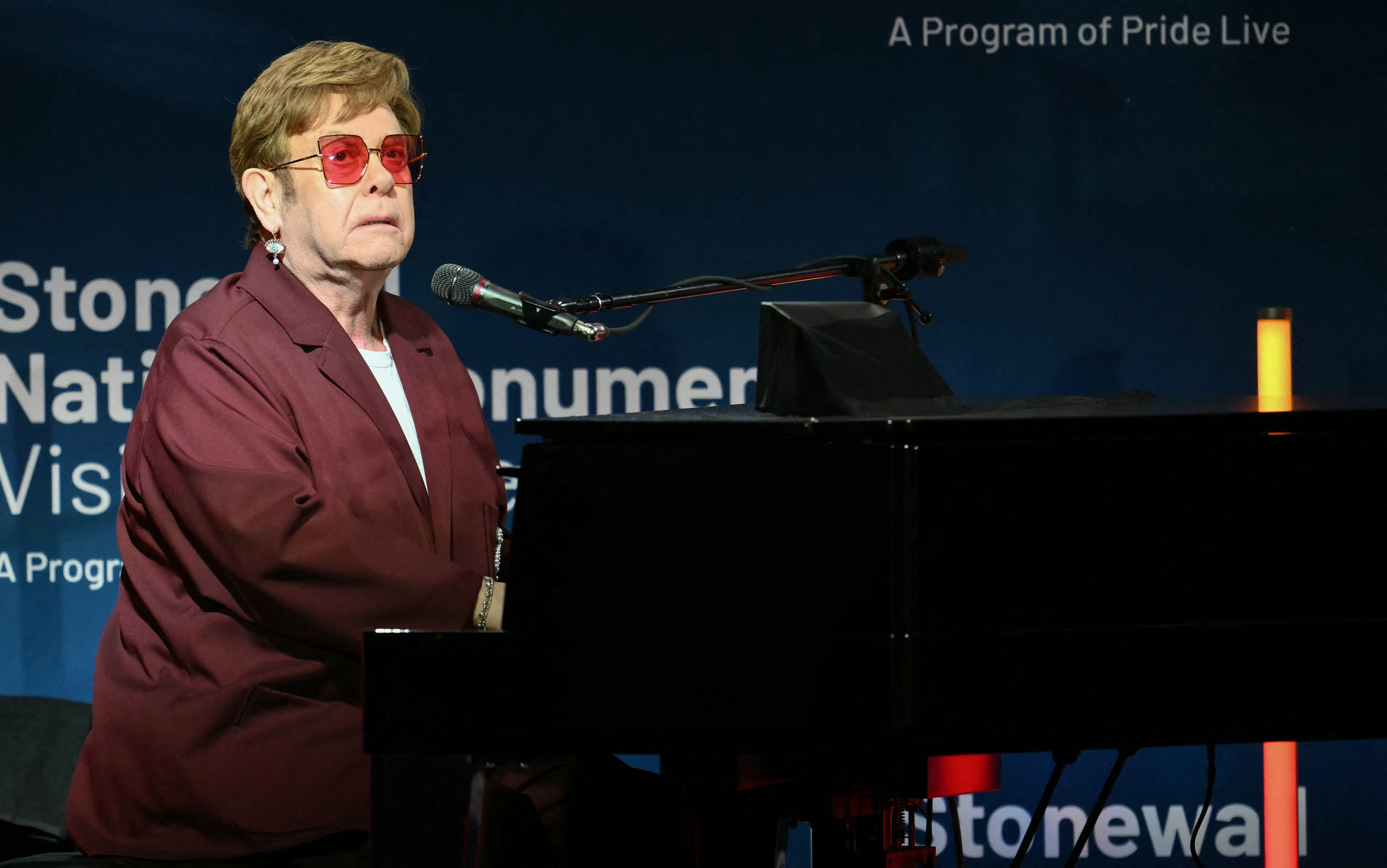 Elton John performs on stage at the Stonewall National Monument Visitor Centers grand opening ceremony in New York City, on June 28, 2024 | Source: Getty Images