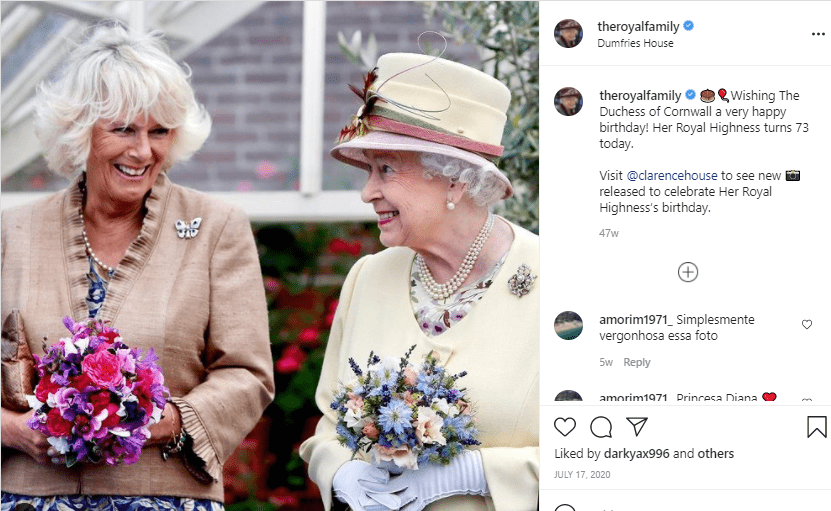 Her Majesty, the Queen wishing The Duchess of Cornwall a very happy birthday | Photo: Instagram/theroyalfamily