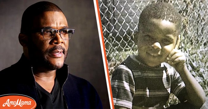 Portrait of American actor and director Tyler Perry [Left] | Photo of Tyler Perry when he was a kid. [Right] | Source: Getty Images 