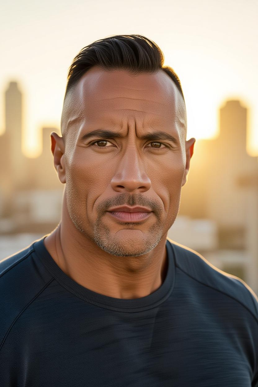 An AI-generated image of Dwayne Johnson with a different hairstyle | Source: Grok