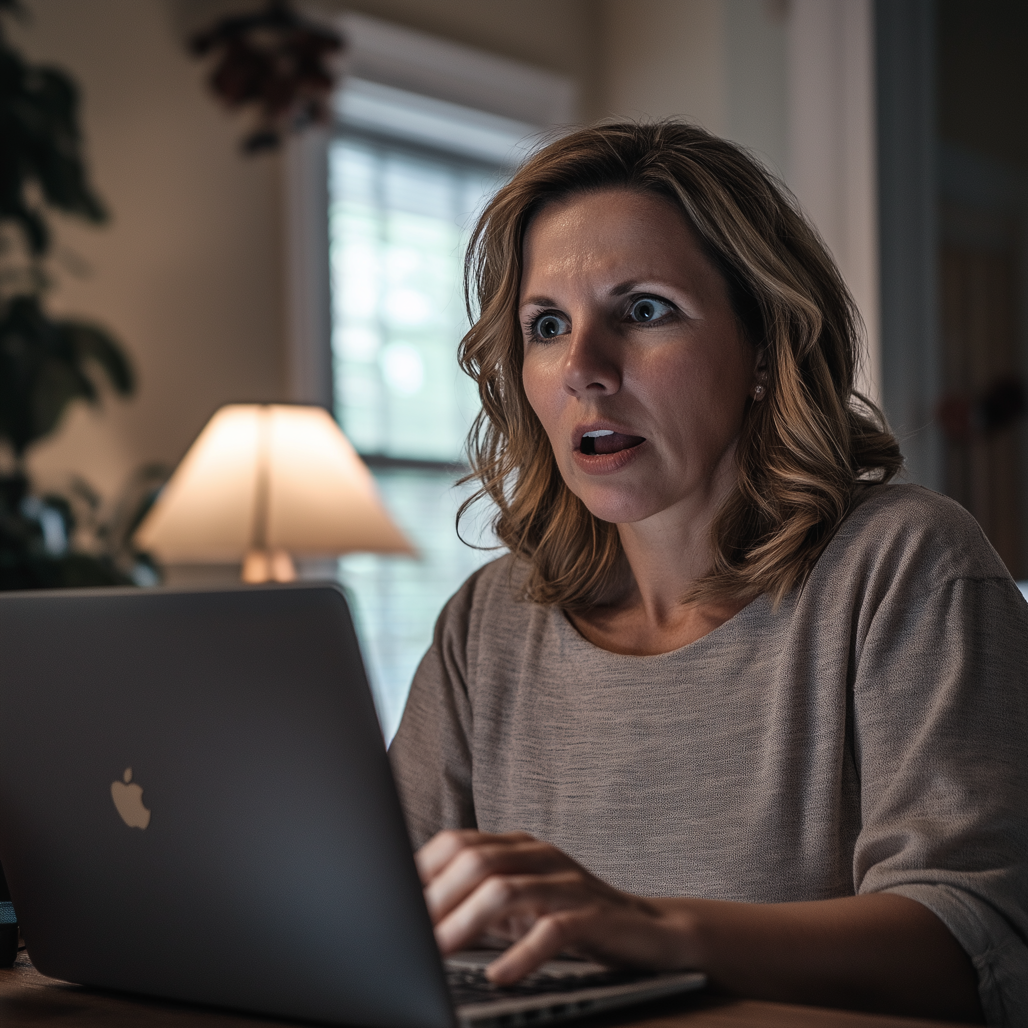 A shocked woman looking at her laptop screen | Source: Midjourney