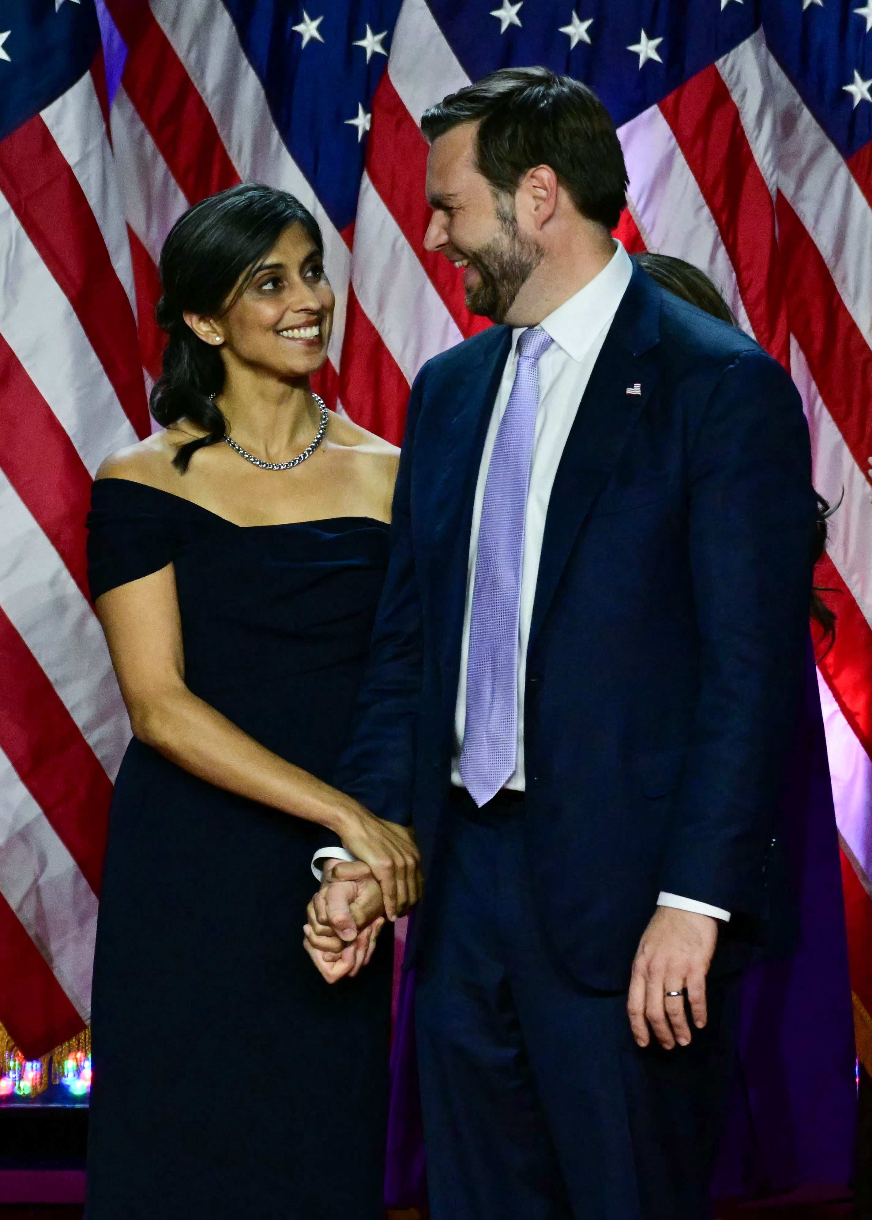 Usha and JD Vance at an election night event in West Palm Beach, Florida on November 6, 2024. | Source: Getty Images