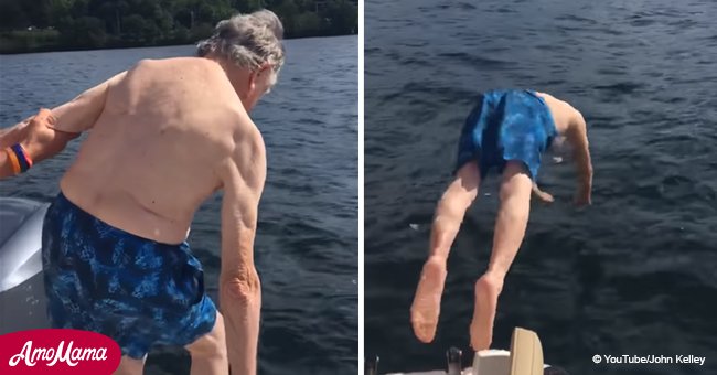 102-year-old grandpa surprises his family by diving into a lake