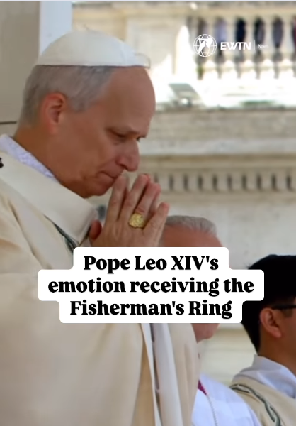 Pope Leo XIV shows emotion after receiving the Fisherman's Ring, dated May 18, 2025 | Source: Instagram/catholicnewsagency