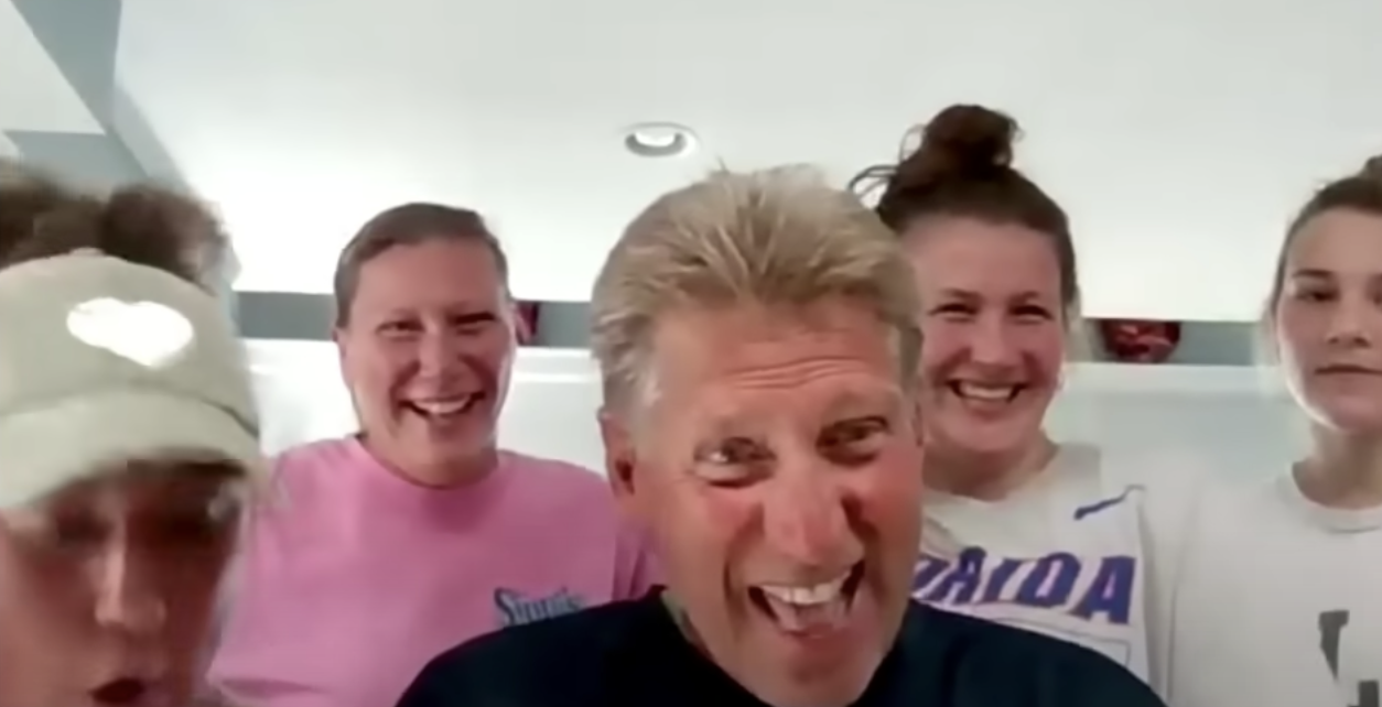 Angie Warner, Jenny Young, and Charlie and Payton Young with Gerry Turner celebrating the news that Turner would be in the spinoff "The Golden Bachelor" on July 17, 2023 | Source: YouTube/Good Morning America