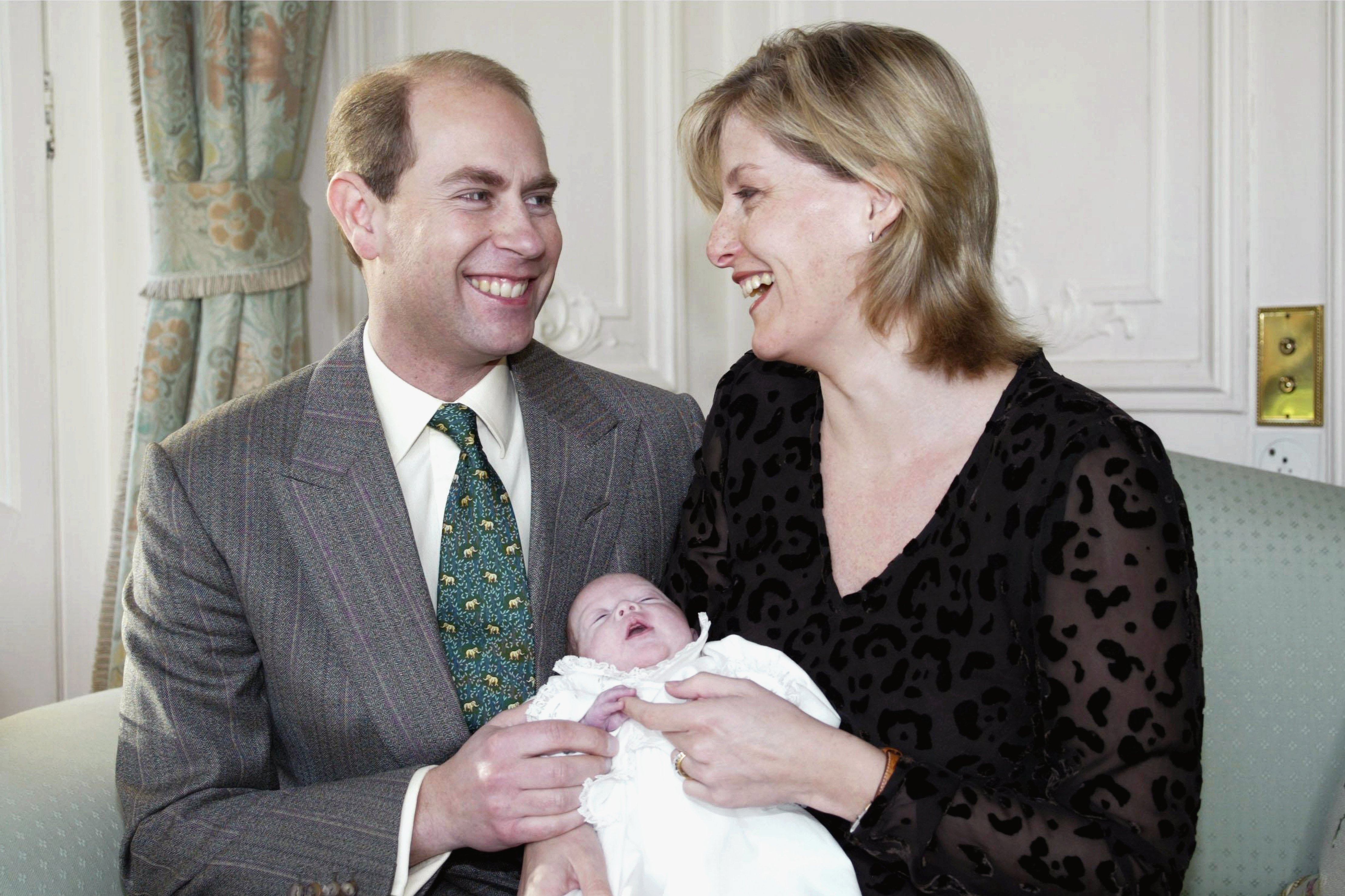 Prince Edward with Sophie Wessex photographed with their new born Lady Louise Windsor in 2004. | Source: Getty Images