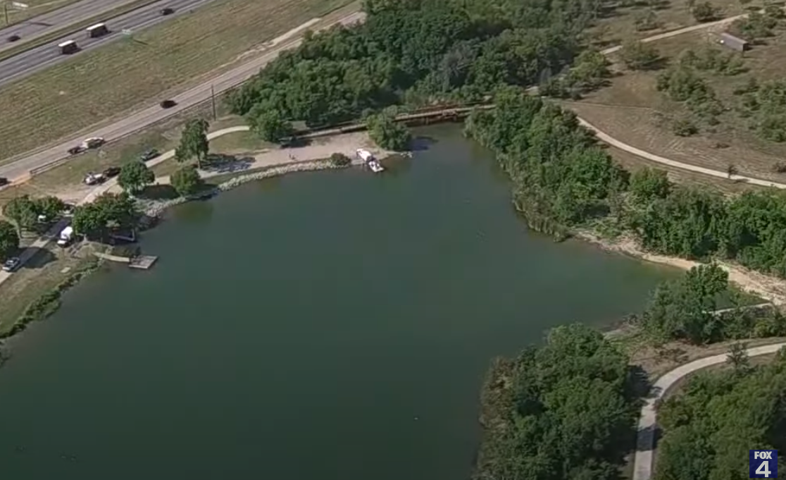 A snapshot of Marine Creek Lake where Lazar Dukic drowned, posted on August 9, 2024 | Source: YouTube/FOX 4 Dalla-Fort Worth