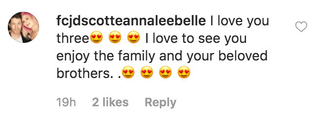 Fan comment's on JD Scott's picture of him posing with his brothers, "Property Brother" stars, Johnathan Scott and Drew Scott | Source: Instagram.com/mrjdscott