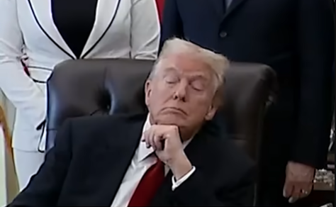 Donald Trump is pictured dozing off during a press event in the Oval Office of the White House in Washington, DC, on November 6, 2025 | Source: YouTube/@WashingtonPost