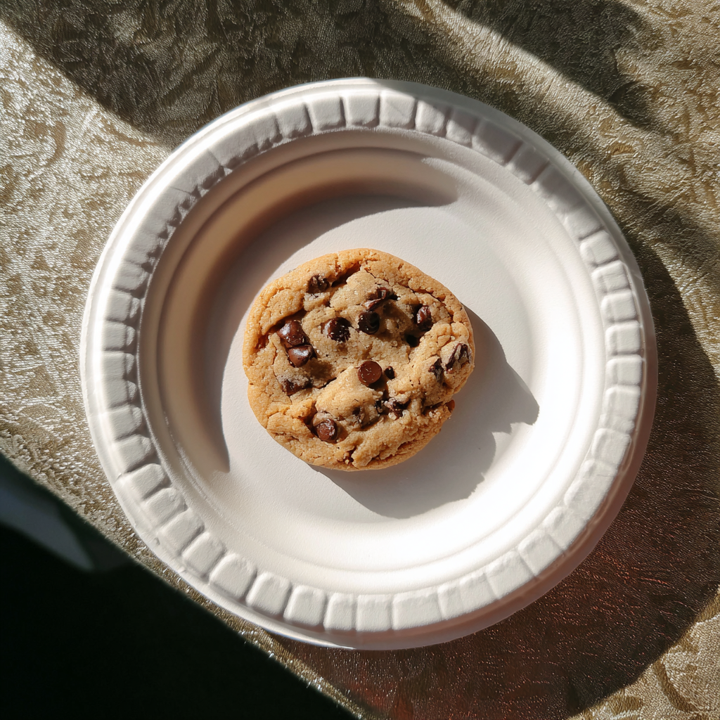 A chocolate chip cookie on a plate | Source: Midjourney