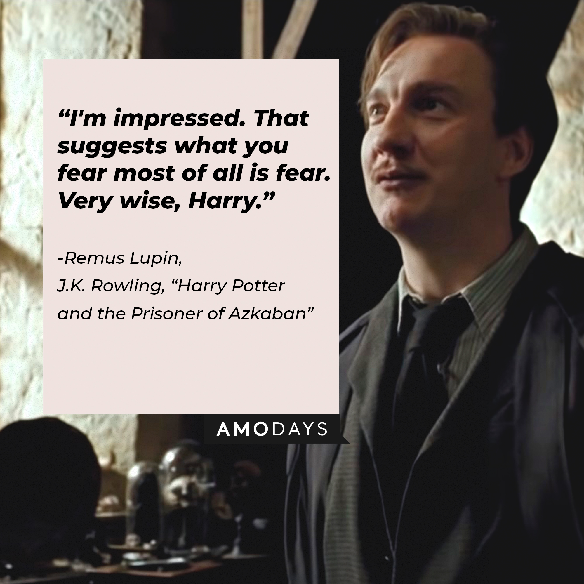 A picture of Remus Lupin with his quote: “I'm impressed. That suggests what you fear most of all is fear. Very wise, Harry.” | Source: youtube.com/WarnerBrosPictures