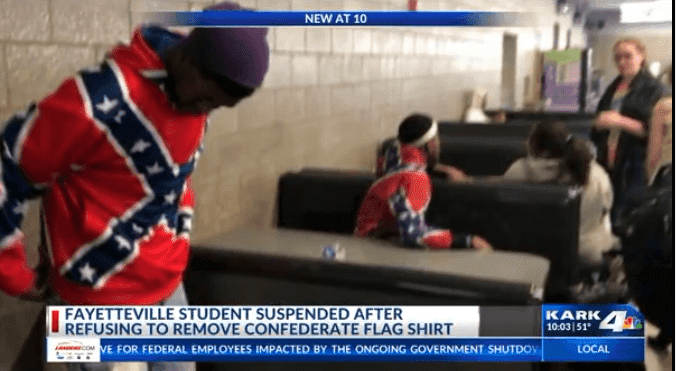 Screenshot of students wearing Confederate flag jackets | https://www.kark.com