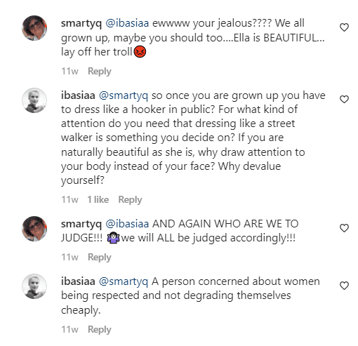 Kommentar und Antworten eines Fans auf Ella Bleu Travoltas Instagram-Post vom 15. September 2022 | Quelle: Instagram/ella.bleu