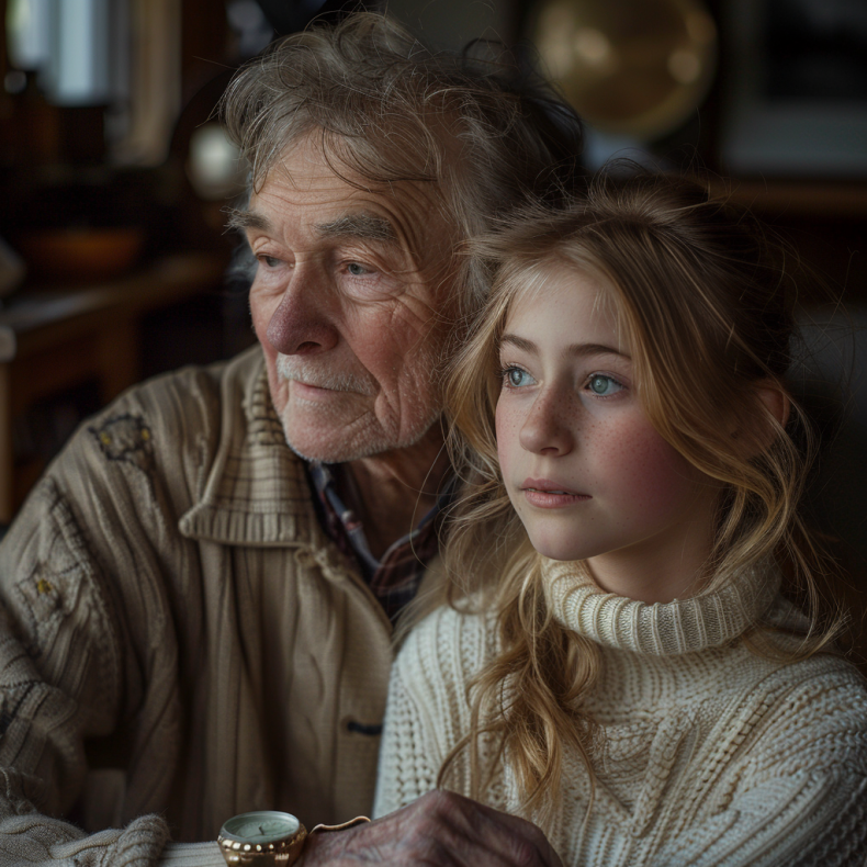 A depiction of Emma and her grandfather in younger years | Source: Midjourney