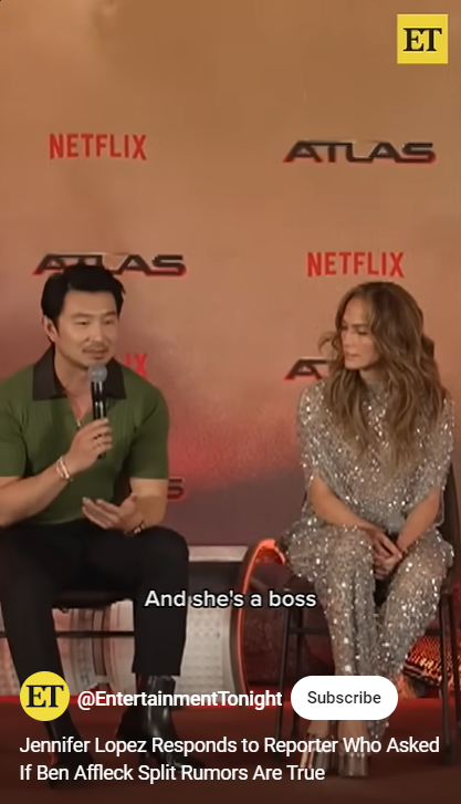 Simu Liu praises Jennifer Lopez's professionalism amid the reporter's question about Lopez's alleged divorce from Ben Affleck at a press tour in Mexico City, as seen in a video shared on May 24, 2024. | Source: YouTube/EntertainmentTonight