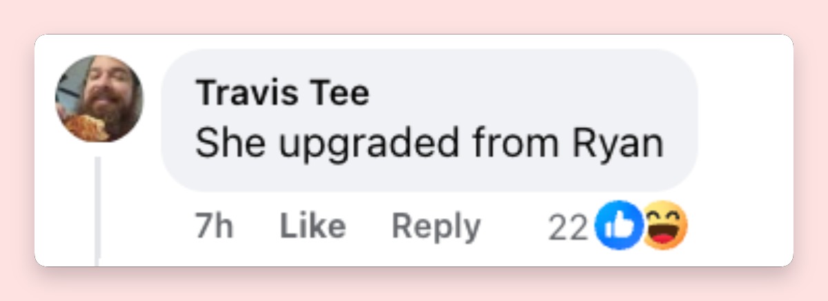 The reaction also brought comparisons to Witherspoon's past relationships, showing how closely fans still follow her personal life. One Facebook commenter summed up that sentiment with, "She upgraded from Ryan." | Source: Facebook/Page Six