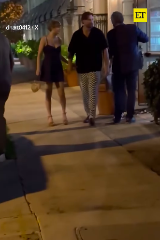 Taylor Swift and Travis Kelce holding hands as they exit Buccan after enjoying a date night in Palm Beach, Florida, posted on June 5, 2025. | Source: Instagram/entertainmenttonight