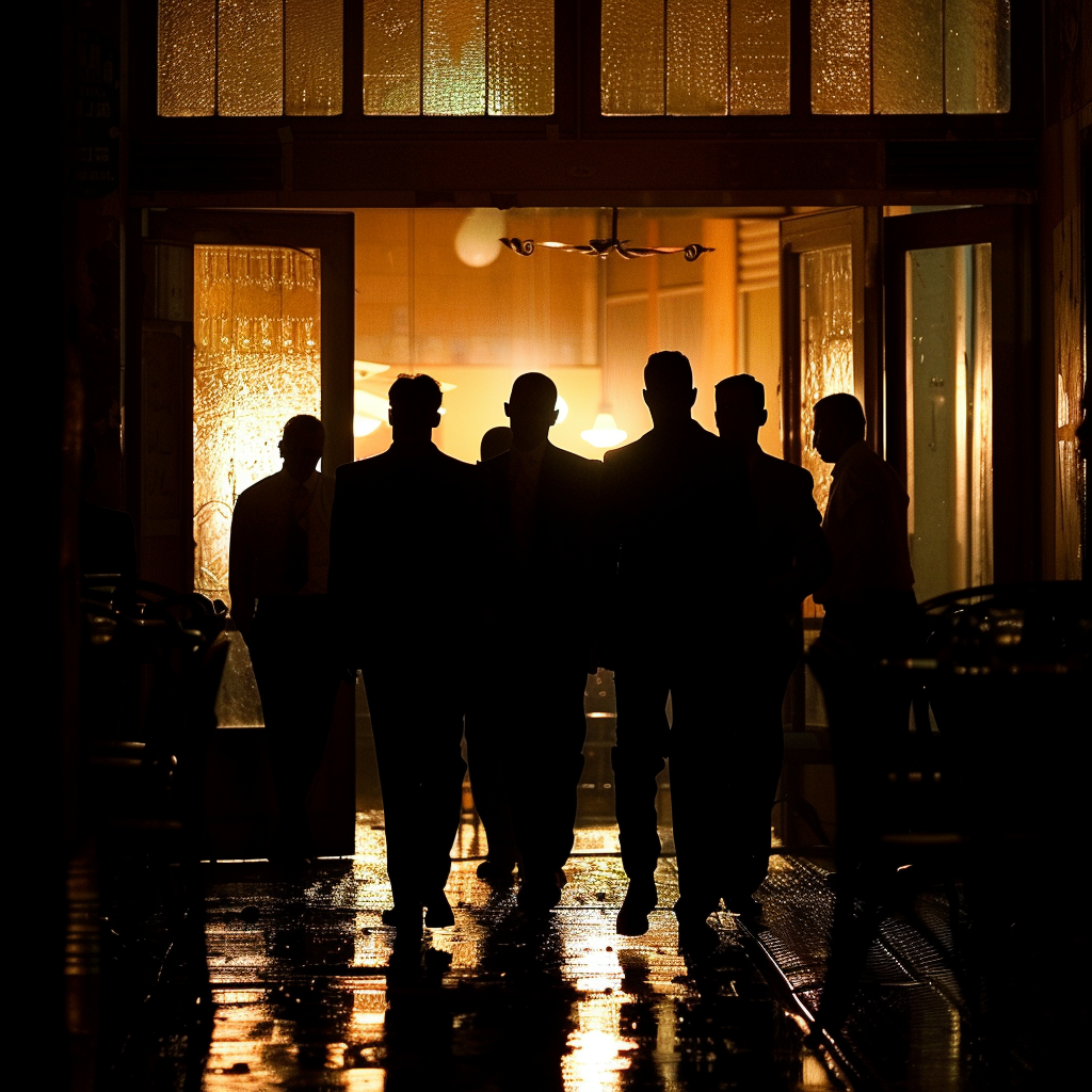 A gang of men entering an elite restaurant | Source: Midjourney