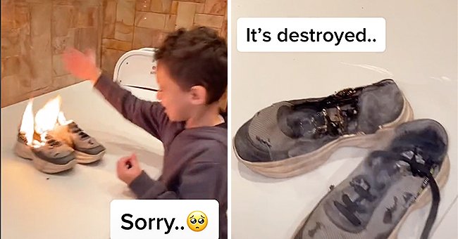 Kid cries over his burnt shoes | Photo: TikTok @itsnastynaz