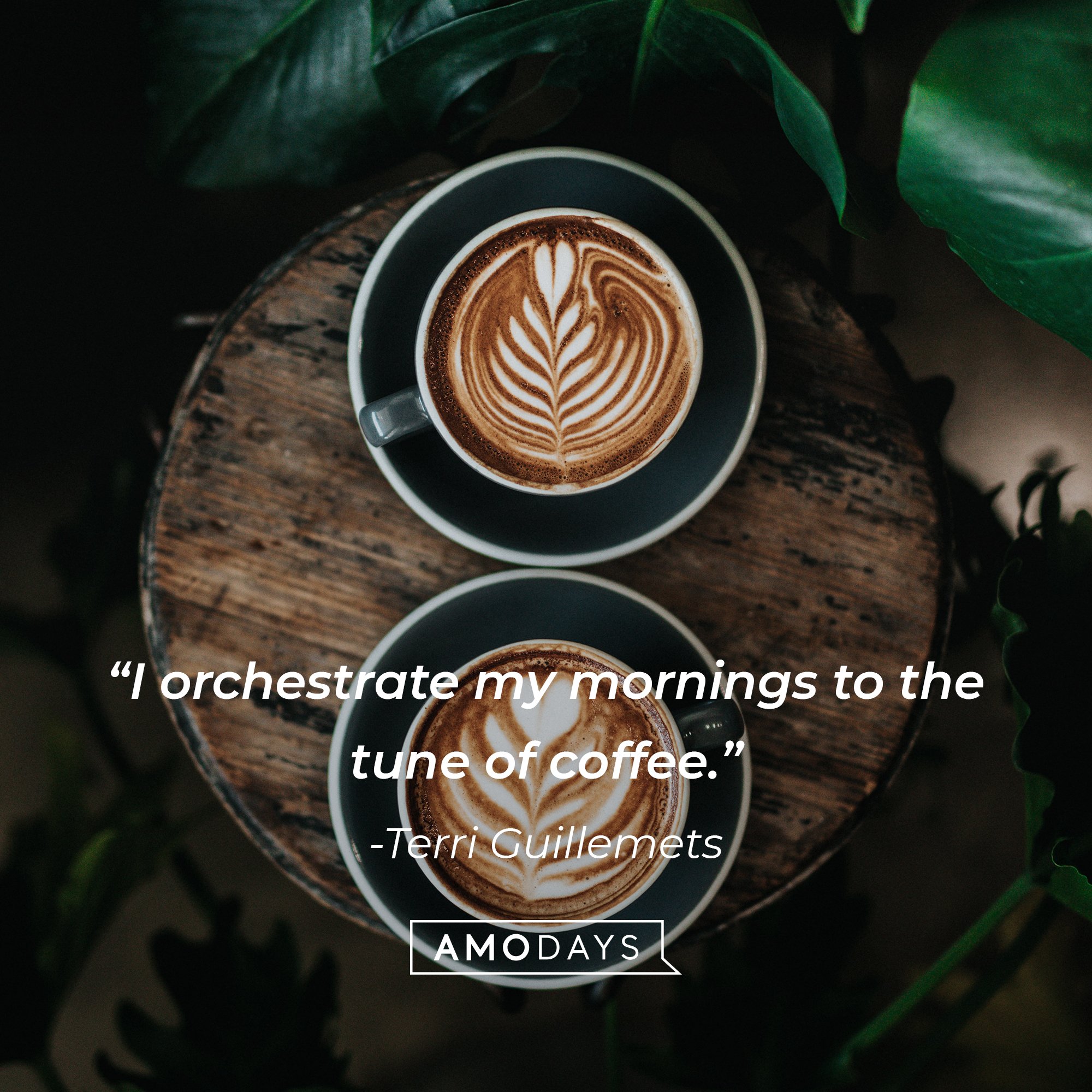 Terri Guillemets' quote: "I orchestrate my mornings to the tune of coffee." | Image: AmoDays
