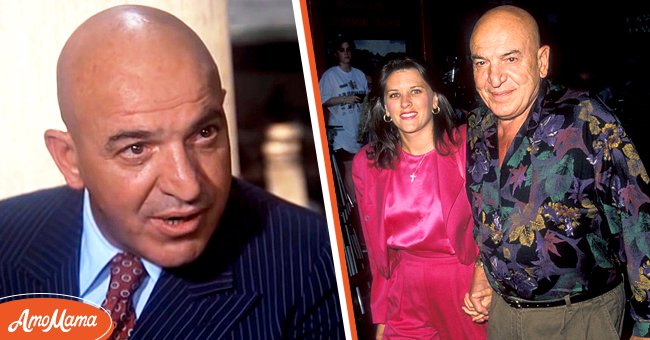Telly Savalas in an episode of "Kojak" [left], Telly Savalas and Julie Savalas at the "Air America" Hollywood Premiere on August 9, 1990 [right] | Photo: Getty Images, Youtube.com/SV77
